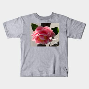 Peace And Joy Pink And White Camellia Bloom Kids T-Shirt